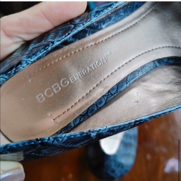 💋BCBGeneration Teal Croc Print Platform Heels Chunky 7.5 - Picture 11 of 12